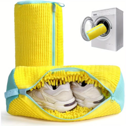1PCS Durable Shoe Washing Machine Bag for All Shoe Types-Yellow with Blue Zipper,Ideal for Sneakers and Casual Shoes