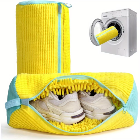1PCS Durable Shoe Washing Machine Bag for All Shoe Types-Yellow with Blue Zipper,Ideal for Sneakers and Casual Shoes