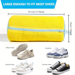 1PCS Durable Shoe Washing Machine Bag for All Shoe Types-Yellow with Blue Zipper,Ideal for Sneakers and Casual Shoes