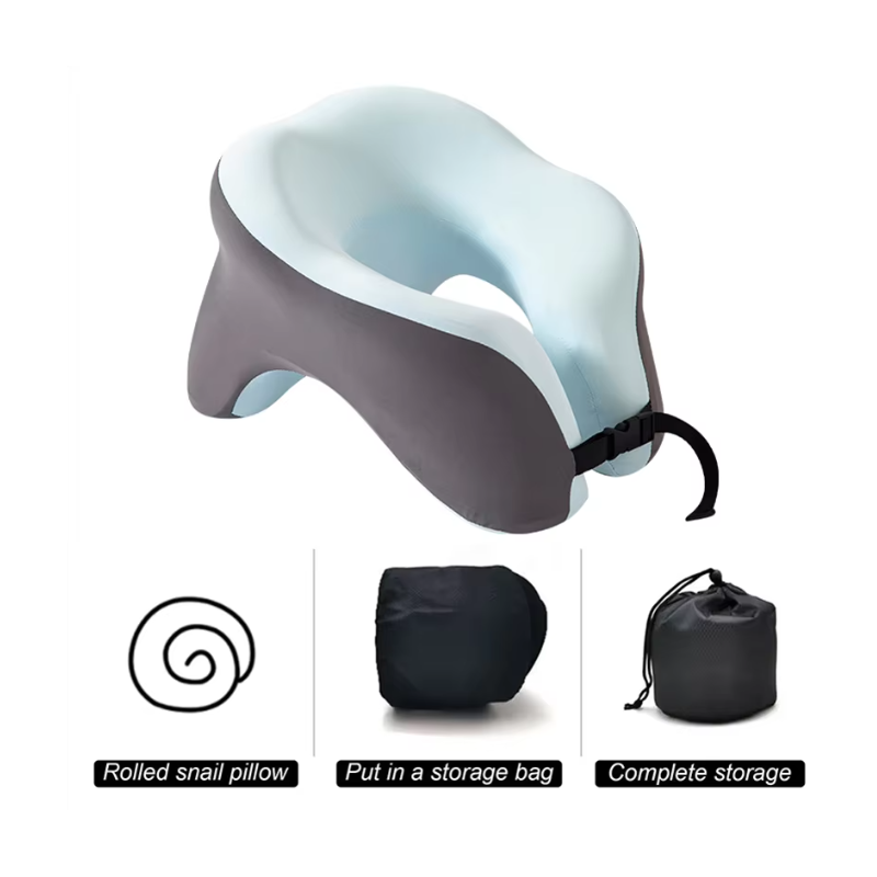 Travel Neck Pillow Memory Foam U-shaped Pillow Snail Style Travel Neck Support Portable Adjustable Soft Noon Break Sleep Pillows