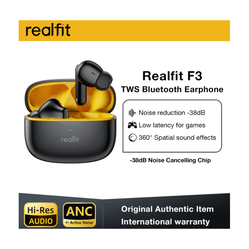 Realfit F3 ANC Active Noice Cancellation Bluetooth Earphones ENC Call HIFI Stereo Superb Bass Wireless Earbuds Sport Gaming