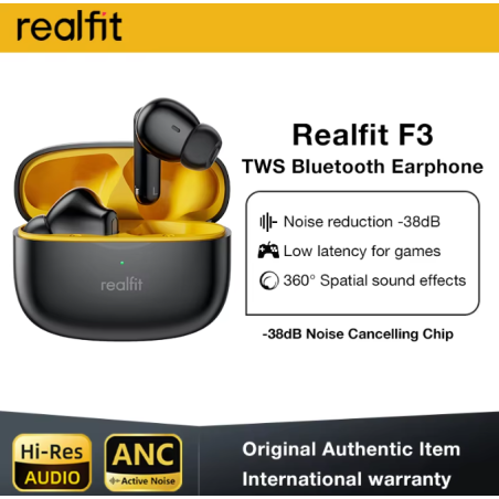 Realfit F3 ANC Active Noice Cancellation Bluetooth Earphones ENC Call HIFI Stereo Superb Bass Wireless Earbuds Sport Gaming