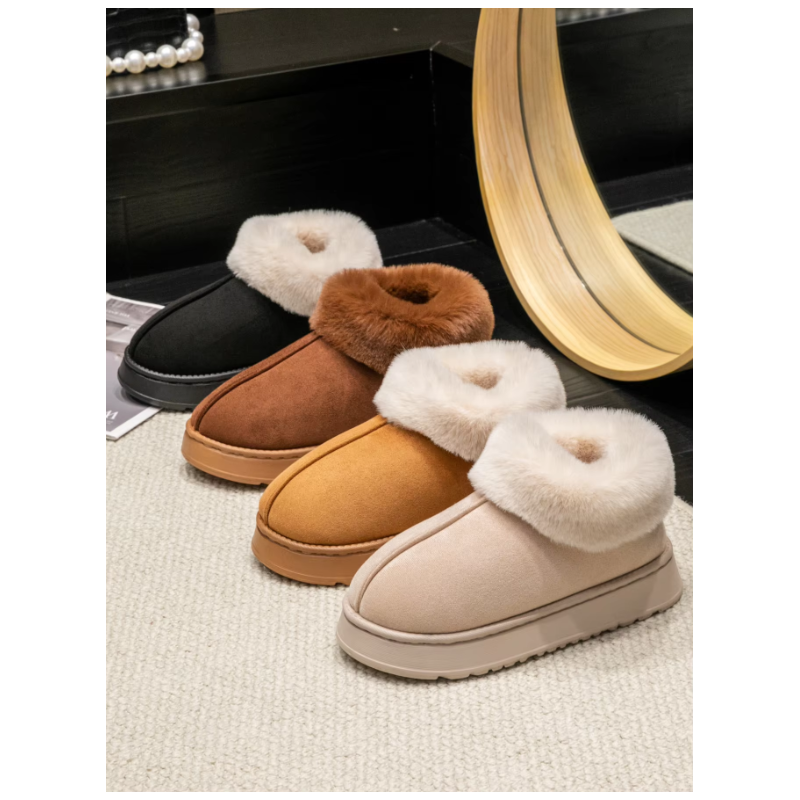 Women's Fashion Snow Boots Fluffy Plush Faux Fur Soft Slippers Winter Indoor Comfortable Home men's Shoes