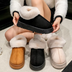 Women's Fashion Snow Boots Fluffy Plush Faux Fur Soft Slippers Winter Indoor Comfortable Home men's Shoes